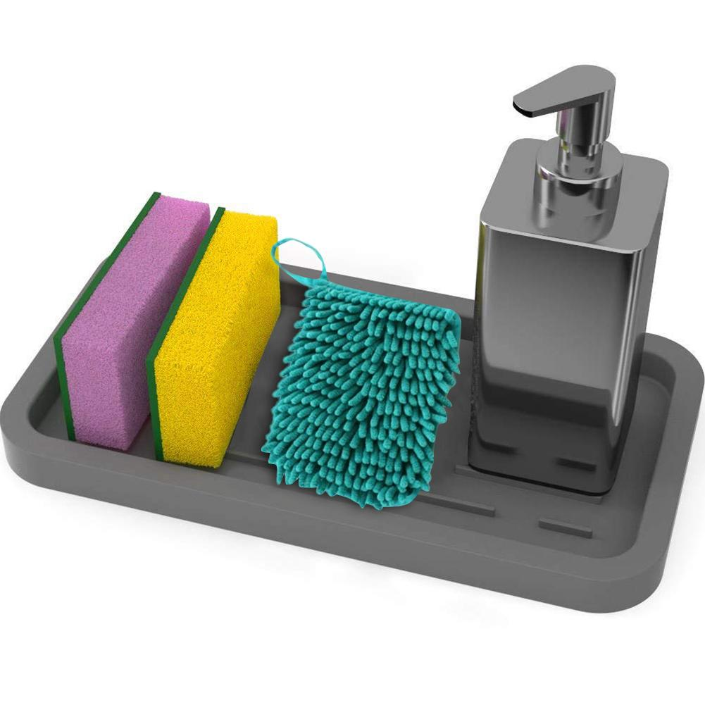 Kitchen Sink Storage Tray Sponge Holder Food Grade Silicone Drain Pan Sponge Brush Soap Dispenser Scrubber Fruit Use Accessories